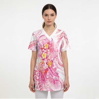 Rose Pink Polynesian Jellyfish Scrub Top Watercolor Glows - Polynesian Pride