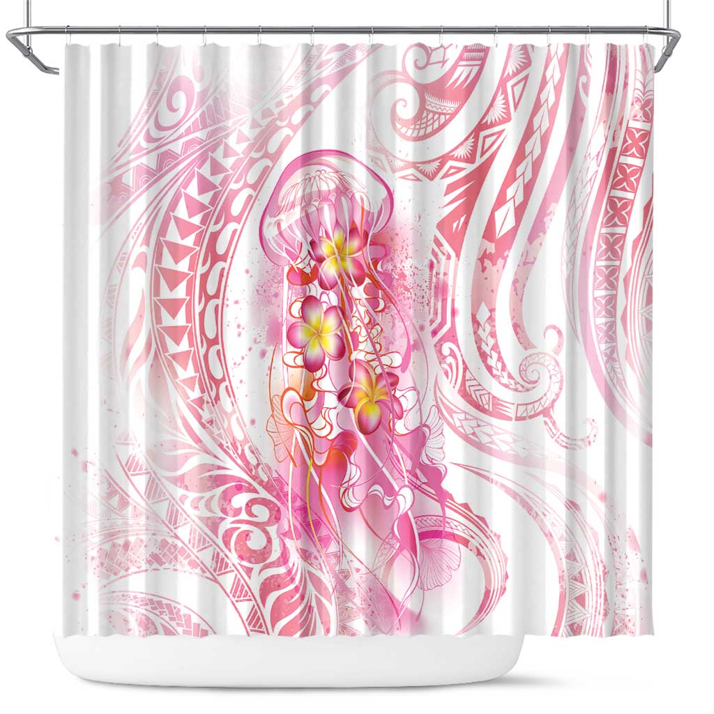 Rose Pink Polynesian Jellyfish Shower Curtain Watercolor Glows - Polynesian Pride