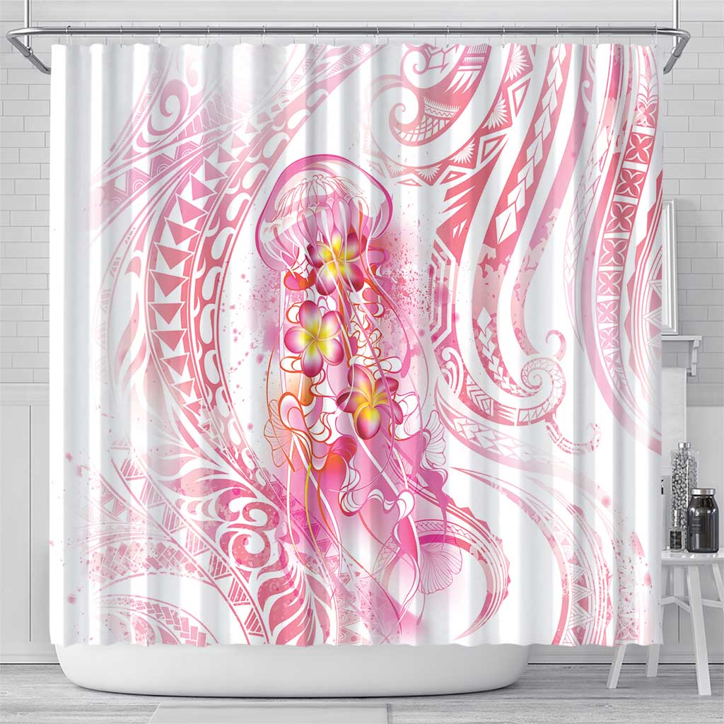 Rose Pink Polynesian Jellyfish Shower Curtain Watercolor Glows - Polynesian Pride