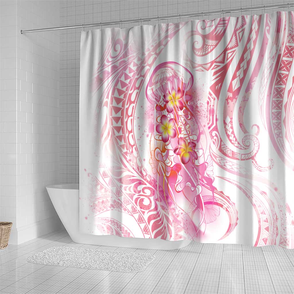 Rose Pink Polynesian Jellyfish Shower Curtain Watercolor Glows - Polynesian Pride