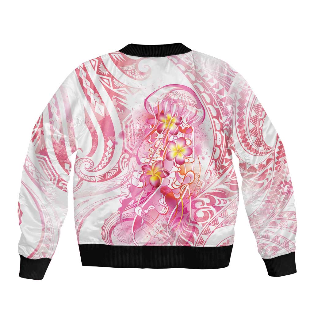 Rose Pink Polynesian Jellyfish Sleeve Zip Bomber Jacket Watercolor Glows LT7 - Polynesian Pride