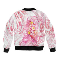 Rose Pink Polynesian Jellyfish Sleeve Zip Bomber Jacket Watercolor Glows LT7 - Polynesian Pride