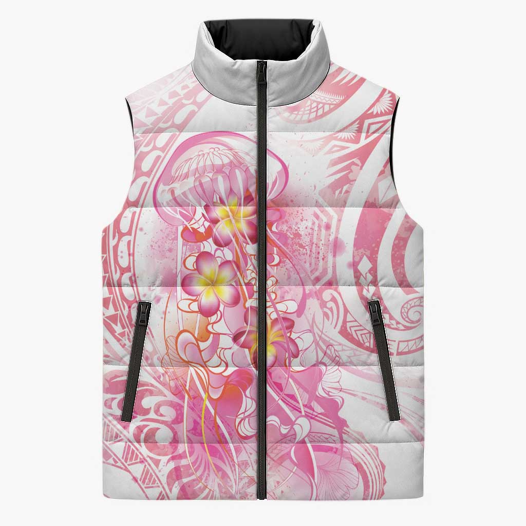 Rose Pink Polynesian Jellyfish Sleeveless Puffer Jacket Watercolor Glows LT7 Unisex Rose Pink - Polynesian Pride