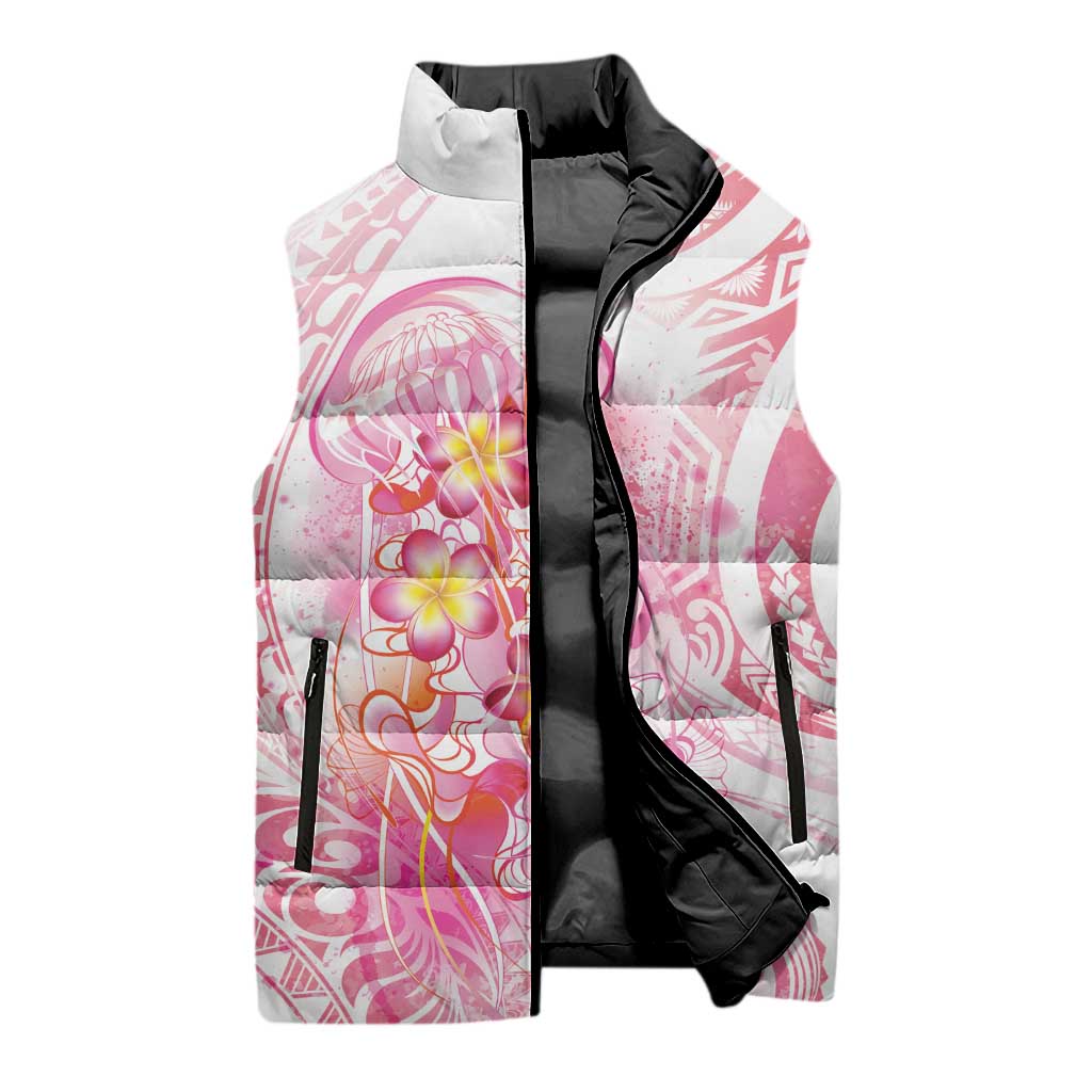 Rose Pink Polynesian Jellyfish Sleeveless Puffer Jacket Watercolor Glows LT7 - Polynesian Pride