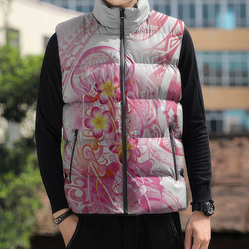 Rose Pink Polynesian Jellyfish Sleeveless Puffer Jacket Watercolor Glows LT7 - Polynesian Pride