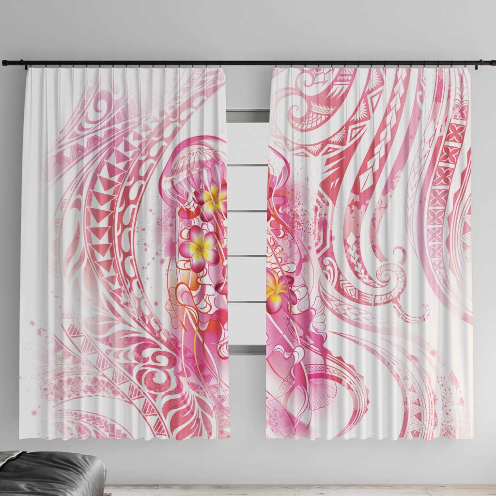 Rose Pink Polynesian Jellyfish Window Curtain Watercolor Glows LT7 With Hooks Rose Pink - Polynesian Pride