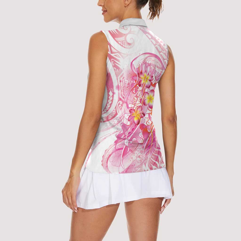 Rose Pink Polynesian Jellyfish Women Sleeveless Polo Shirt Watercolor Glows LT7 - Polynesian Pride