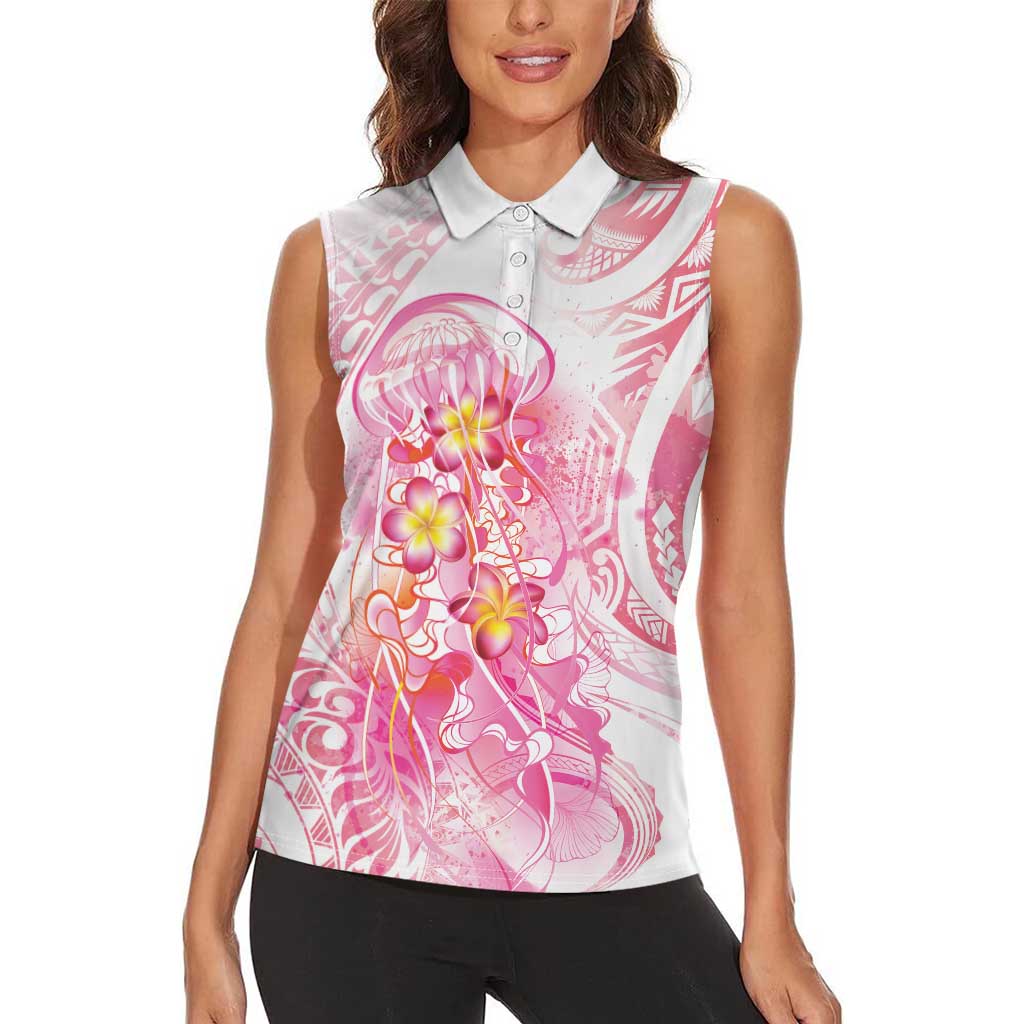 Rose Pink Polynesian Jellyfish Women Sleeveless Polo Shirt Watercolor Glows LT7 - Polynesian Pride