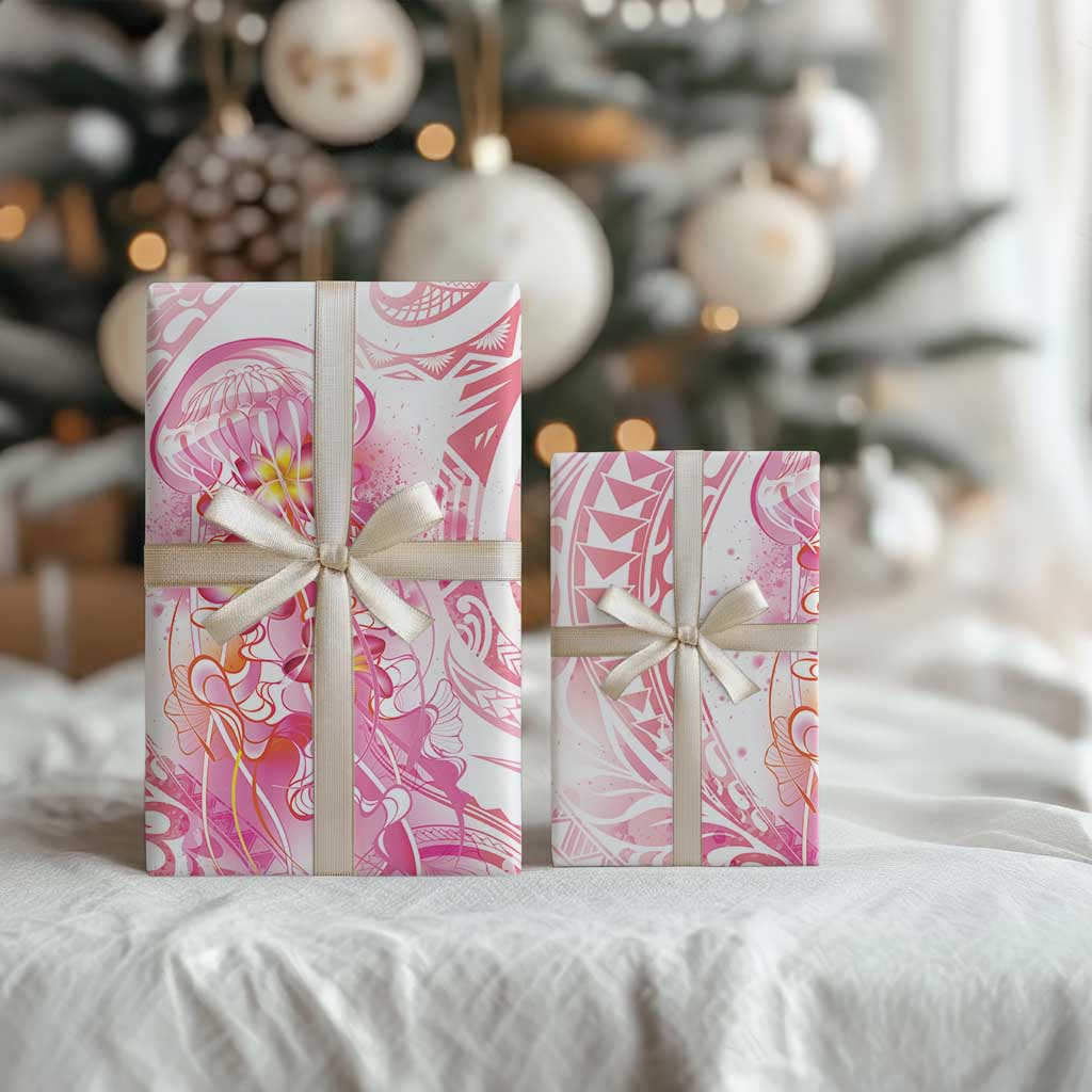Rose Pink Polynesian Jellyfish Wrapping Paper Watercolor Glows