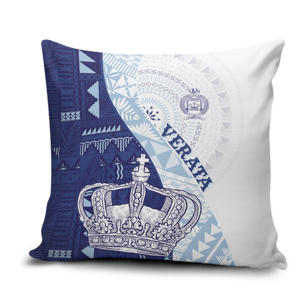 Queen Victoria School Fiji Vulinitu Verata House Pillow Cover Masi Tapa LT7 Blue - Polynesian Pride
