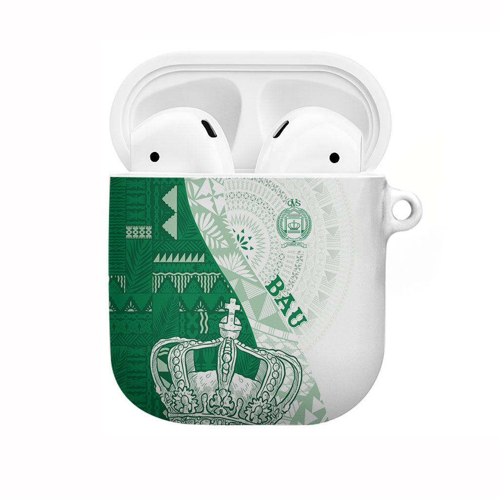 Queen Victoria School Fiji Vulinitu Bau House AirPods Case Masi Tapa LT7 Green - Polynesian Pride