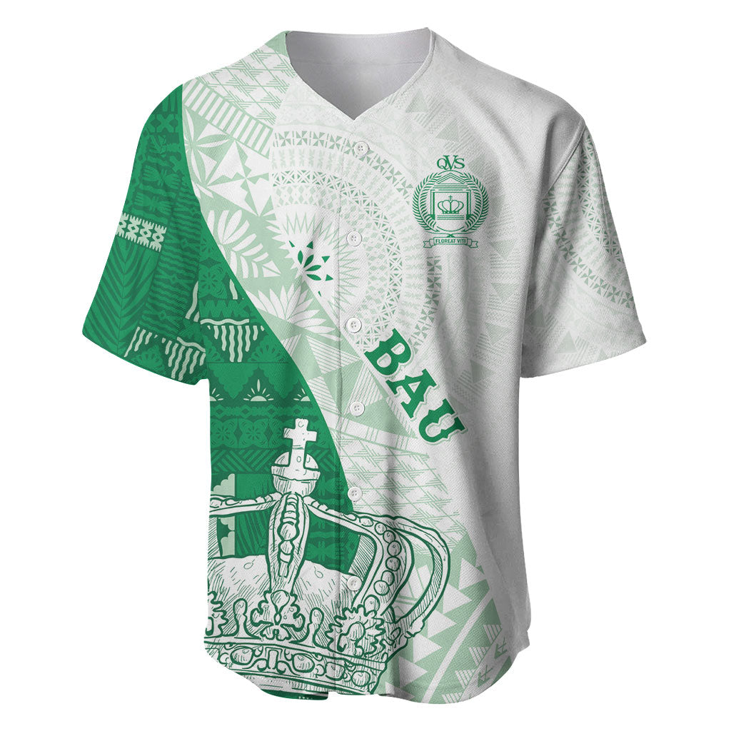 Queen Victoria School Fiji Vulinitu Bau House Baseball Jersey Masi Tapa LT7 Green - Polynesian Pride