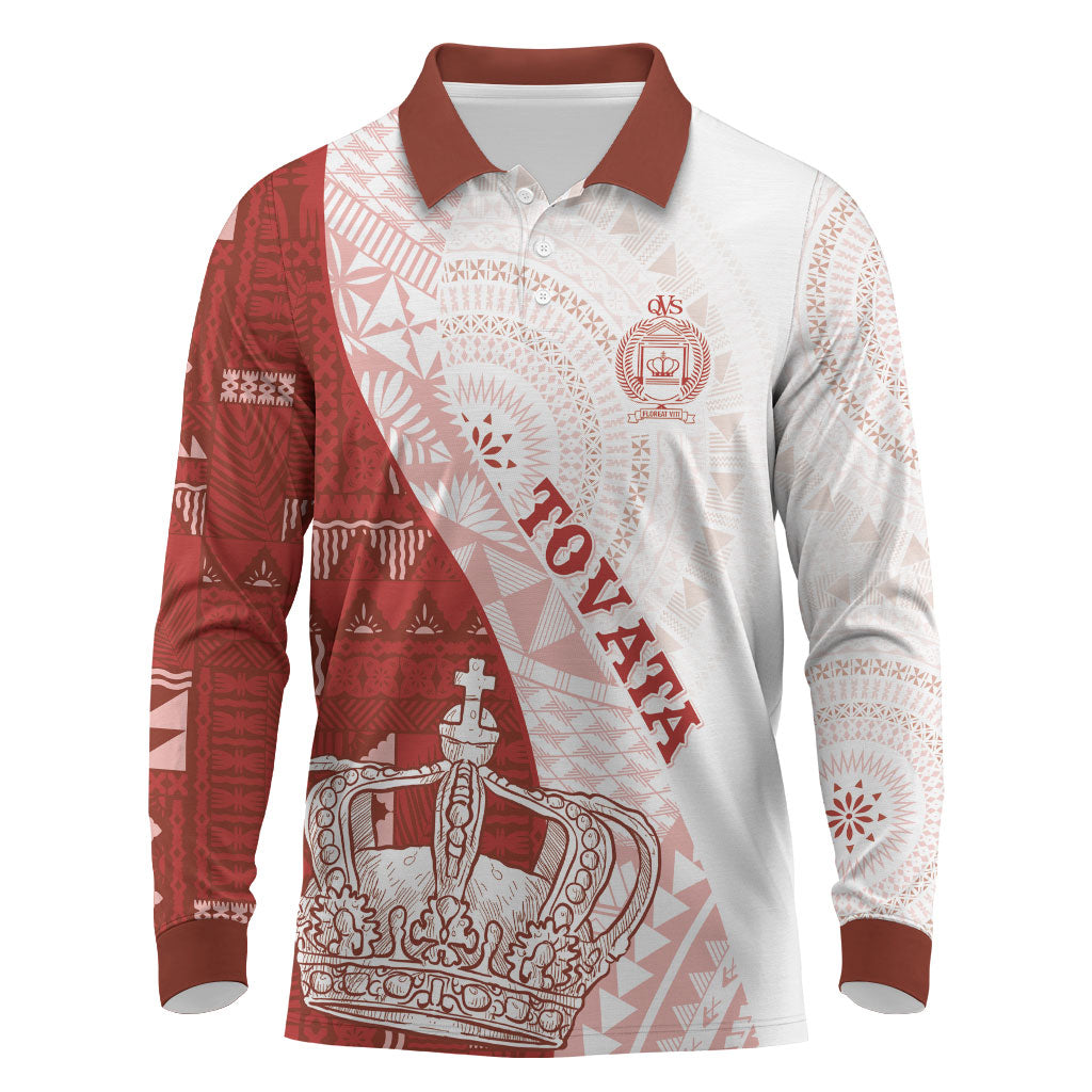 Queen Victoria School Fiji Vulinitu Tovata House Long Sleeve Polo Shirt Masi Tapa LT7 Red - Polynesian Pride