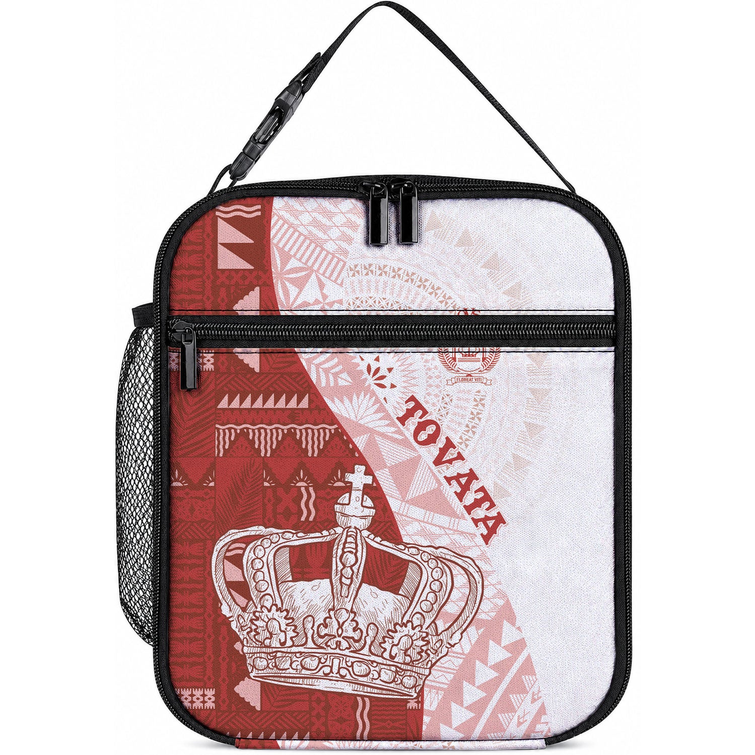 Queen Victoria School Fiji Vulinitu Tovata House Lunch Bag Masi Tapa LT7 10.2 × 8.3 × 4.3 inch Red - Polynesian Pride