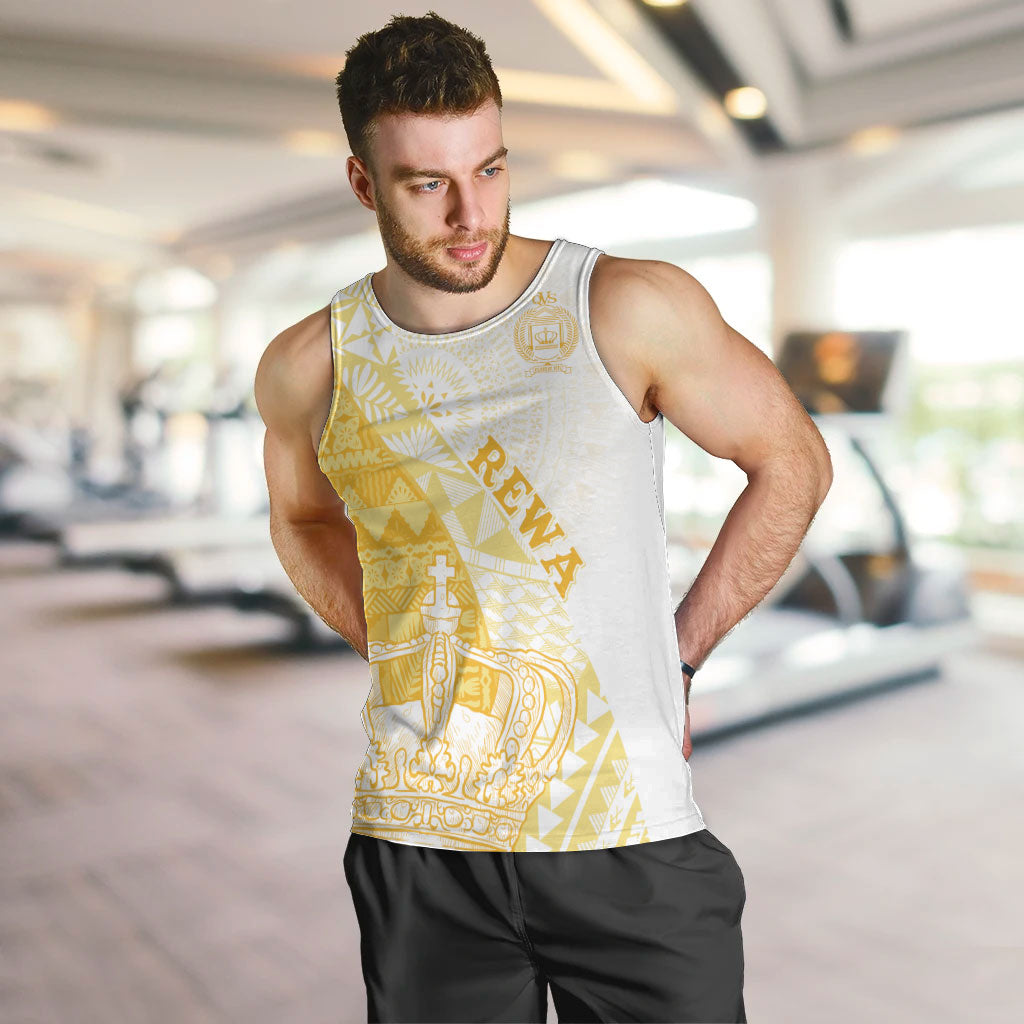 Queen Victoria School Fiji Vulinitu Rewa House Men Tank Top Masi Tapa LT7 Yellow - Polynesian Pride