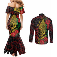 Vanuatu Meri Krismas Couples Matching Mermaid Dress and Long Sleeve Button Shirt Conch Shell Tribal Art