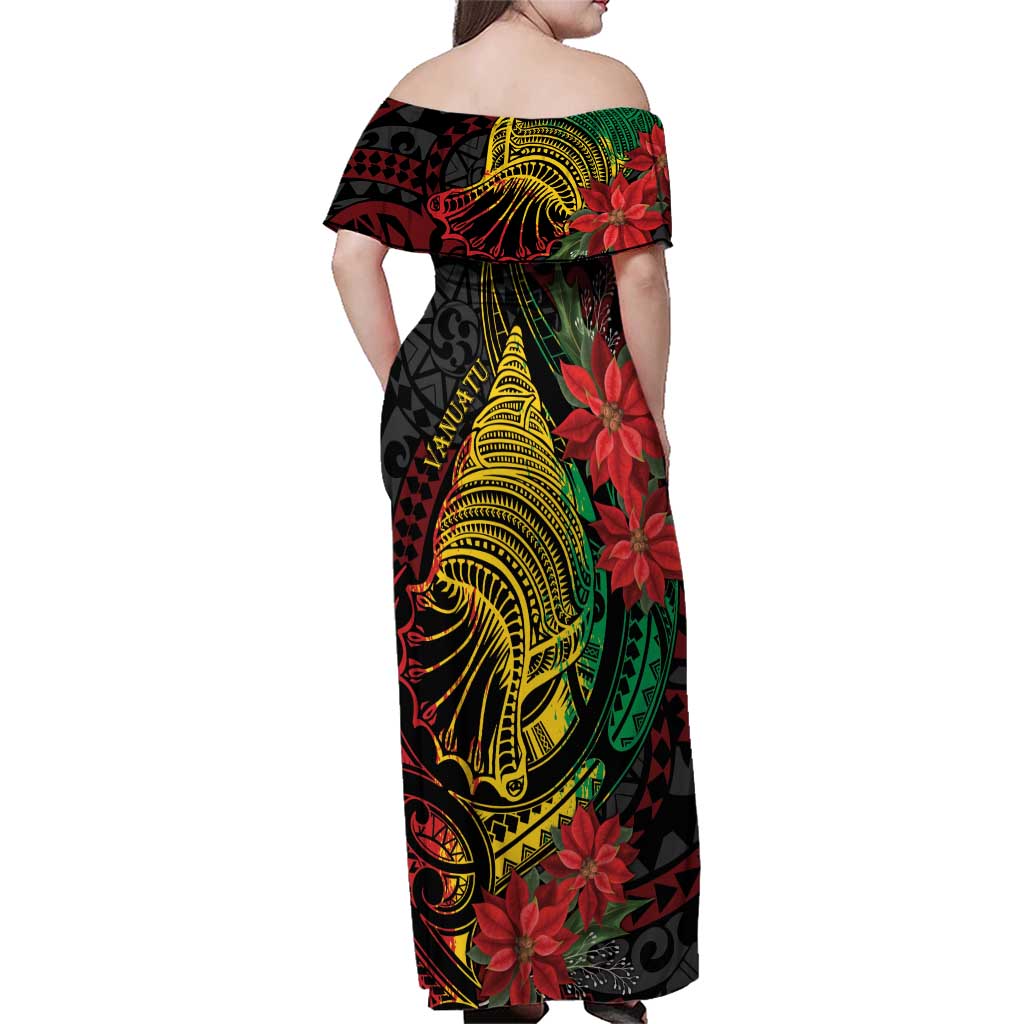 Vanuatu Meri Krismas Family Matching Off Shoulder Maxi Dress and Hawaiian Shirt Conch Shell Tribal Art
