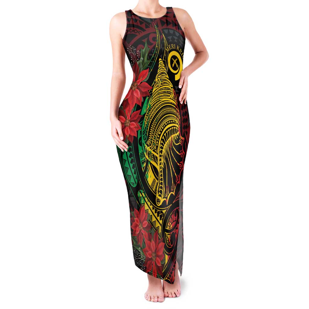 Vanuatu Meri Krismas Family Matching Tank Maxi Dress and Hawaiian Shirt Conch Shell Tribal Art