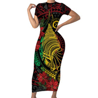 Vanuatu Meri Krismas Short Sleeve Bodycon Dress Conch Shell Tribal Art LT7 Long Dress Art - Polynesian Pride