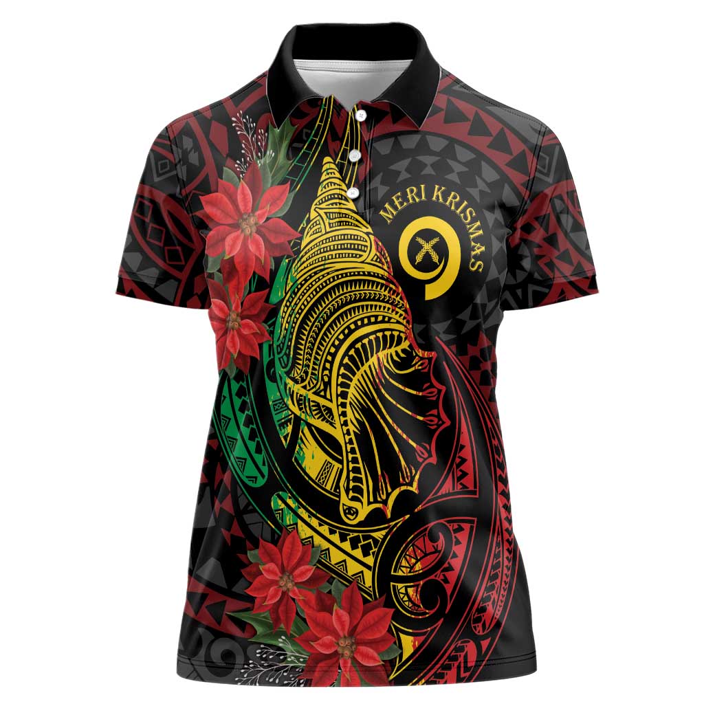 Vanuatu Meri Krismas Women Polo Shirt Conch Shell Tribal Art