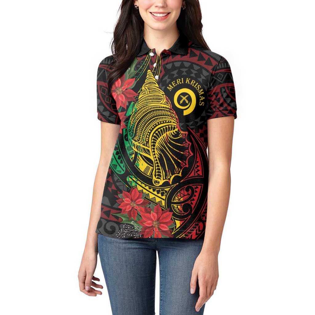Vanuatu Meri Krismas Women Polo Shirt Conch Shell Tribal Art