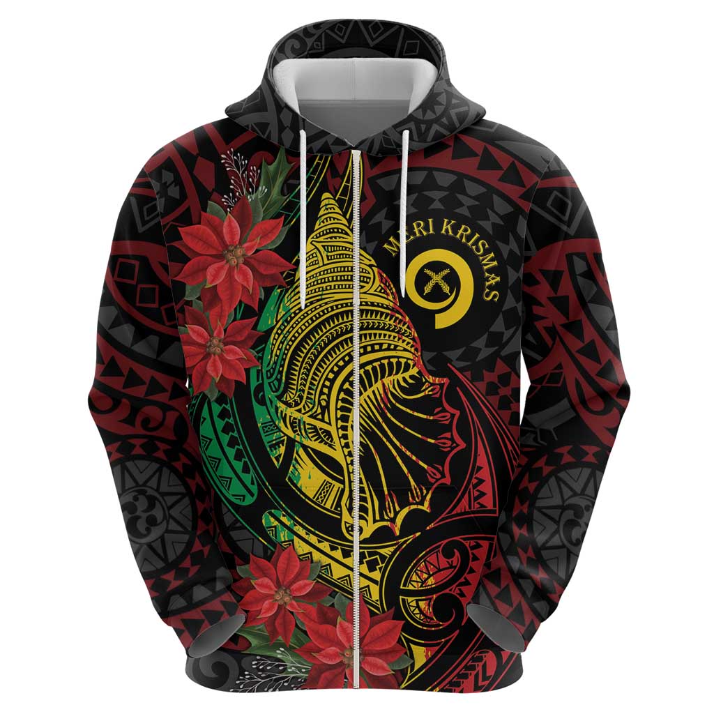 Vanuatu Meri Krismas Zip Hoodie Conch Shell Tribal Art