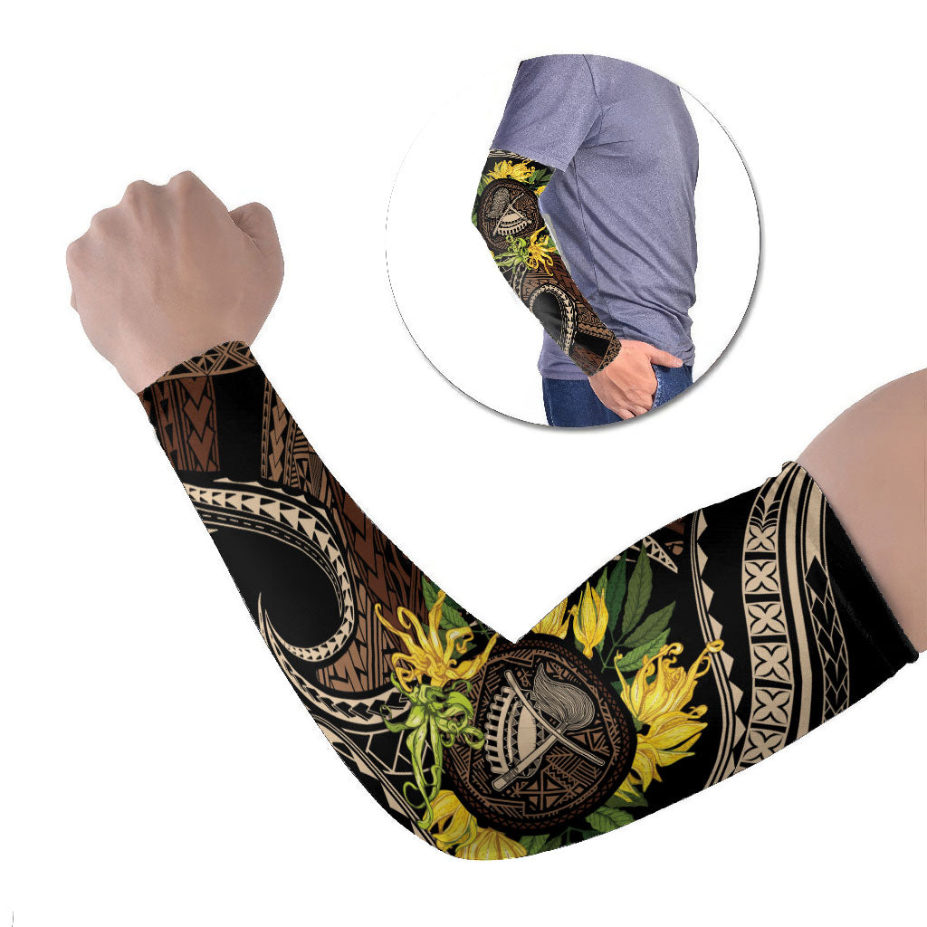 Samoa Moso'oi Flowers Tatau Arm Sleeves Festive Tapa Brown LT7 Set of 2 Brown - Polynesian Pride