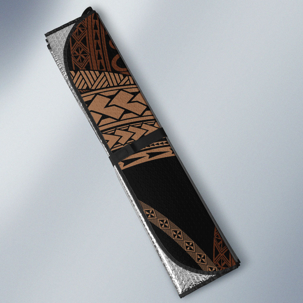Samoa Moso'oi Flowers Tatau Auto Sun Shade Festive Tapa Brown LT7 - Polynesian Pride