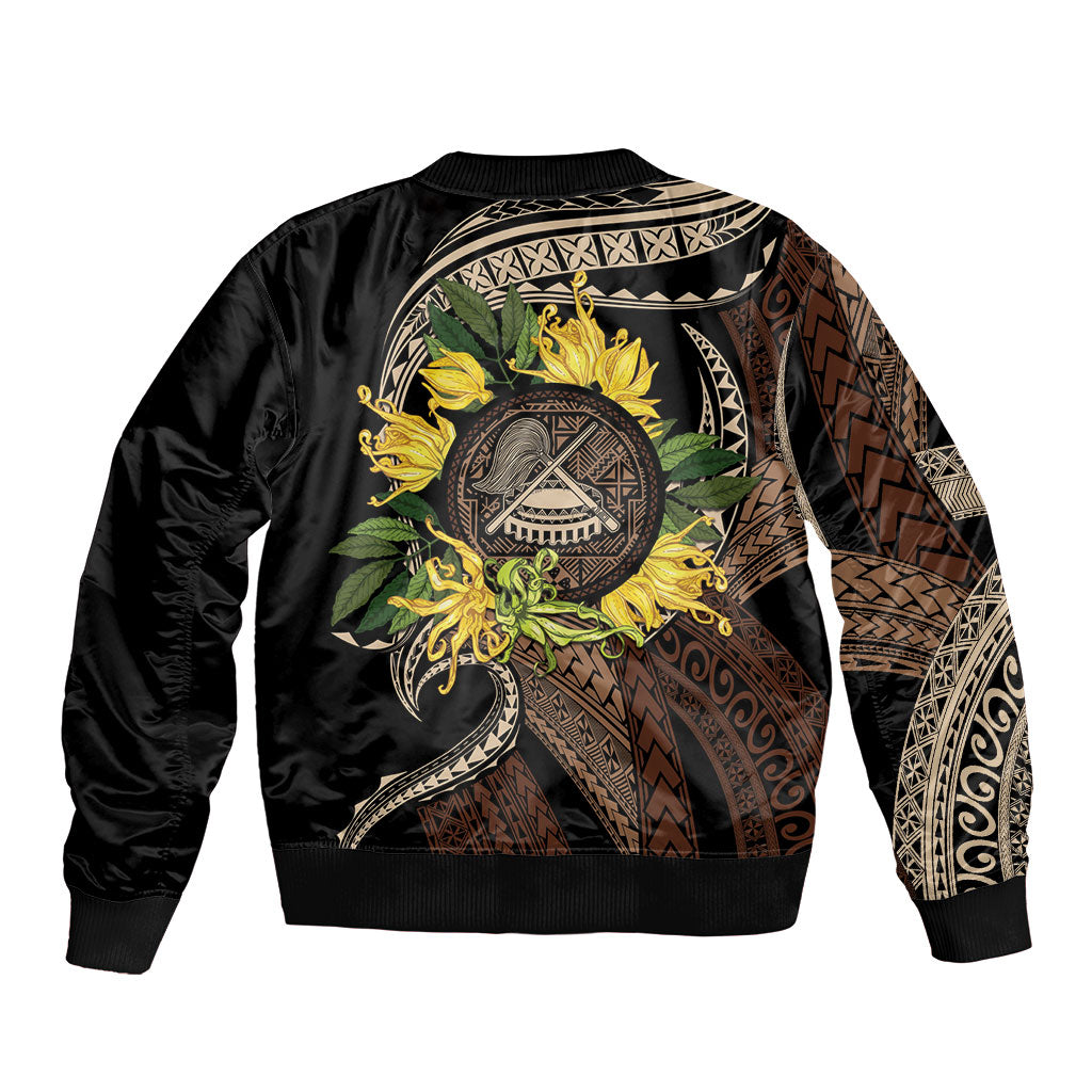 Samoa Moso'oi Flowers Tatau Bomber Jacket Festive Tapa Brown LT7 - Polynesian Pride