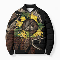 Samoa Moso'oi Flowers Tatau Bomber Puffer Jacket Festive Tapa Brown LT7 Unisex Brown - Polynesian Pride