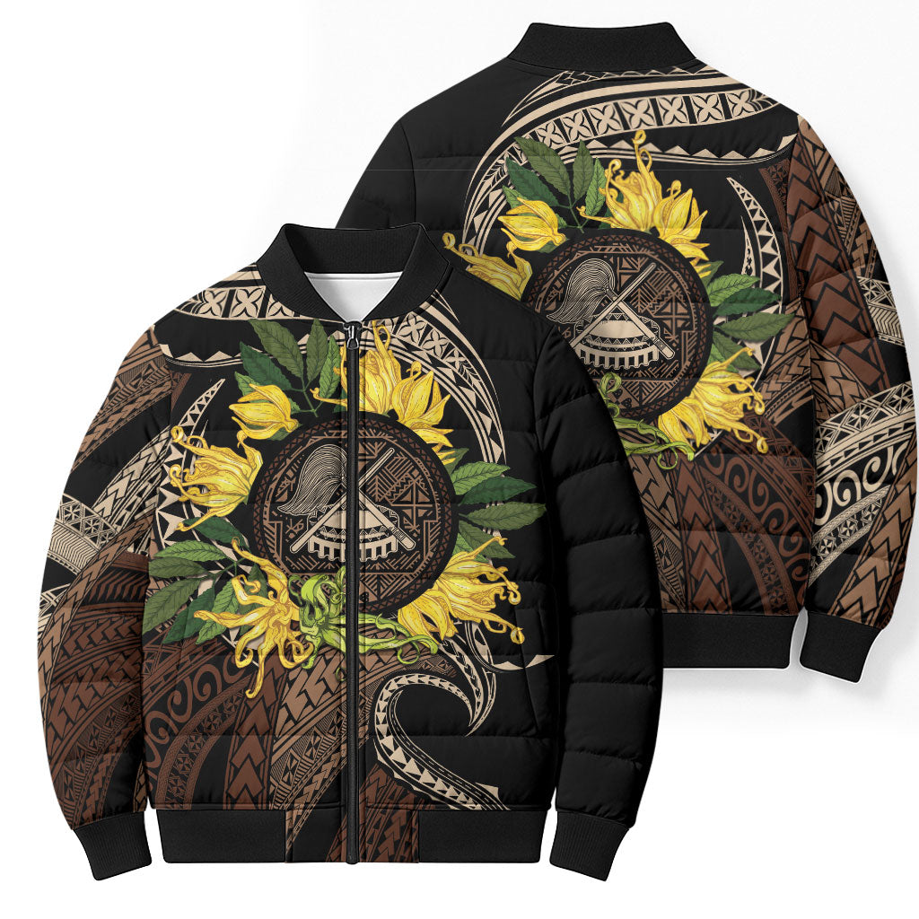 Samoa Moso'oi Flowers Tatau Bomber Puffer Jacket Festive Tapa Brown LT7 - Polynesian Pride