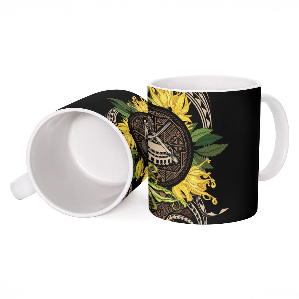 Samoa Moso'oi Flowers Tatau Ceramic Mug Festive Tapa Brown LT7 - Polynesian Pride