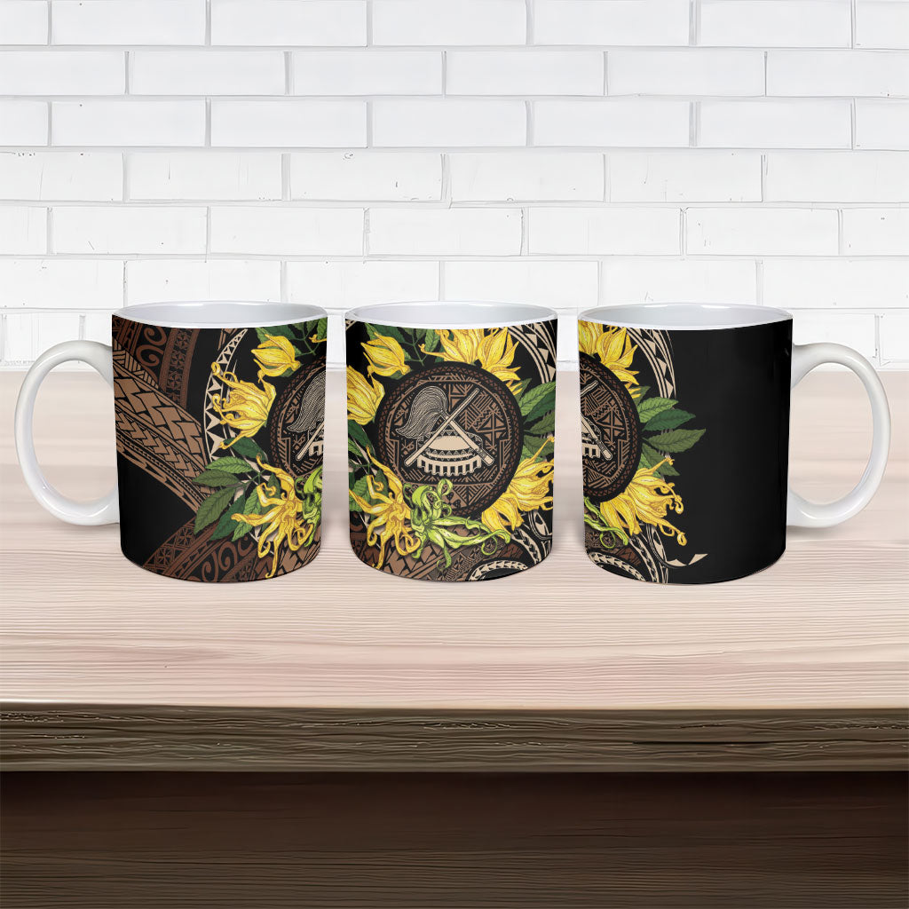Samoa Moso'oi Flowers Tatau Ceramic Mug Festive Tapa Brown LT7 - Polynesian Pride