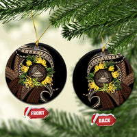 Samoa Moso'oi Flowers Tatau Ceramic Ornament Festive Tapa Brown LT7 Circle Brown - Polynesian Pride
