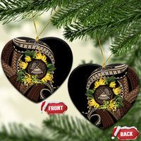 Samoa Moso'oi Flowers Tatau Ceramic Ornament Festive Tapa Brown LT7 Heart Brown - Polynesian Pride