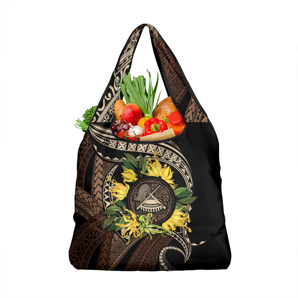 Samoa Moso'oi Flowers Tatau Grocery Bag Festive Tapa Brown LT7 1-pack One Size Brown - Polynesian Pride