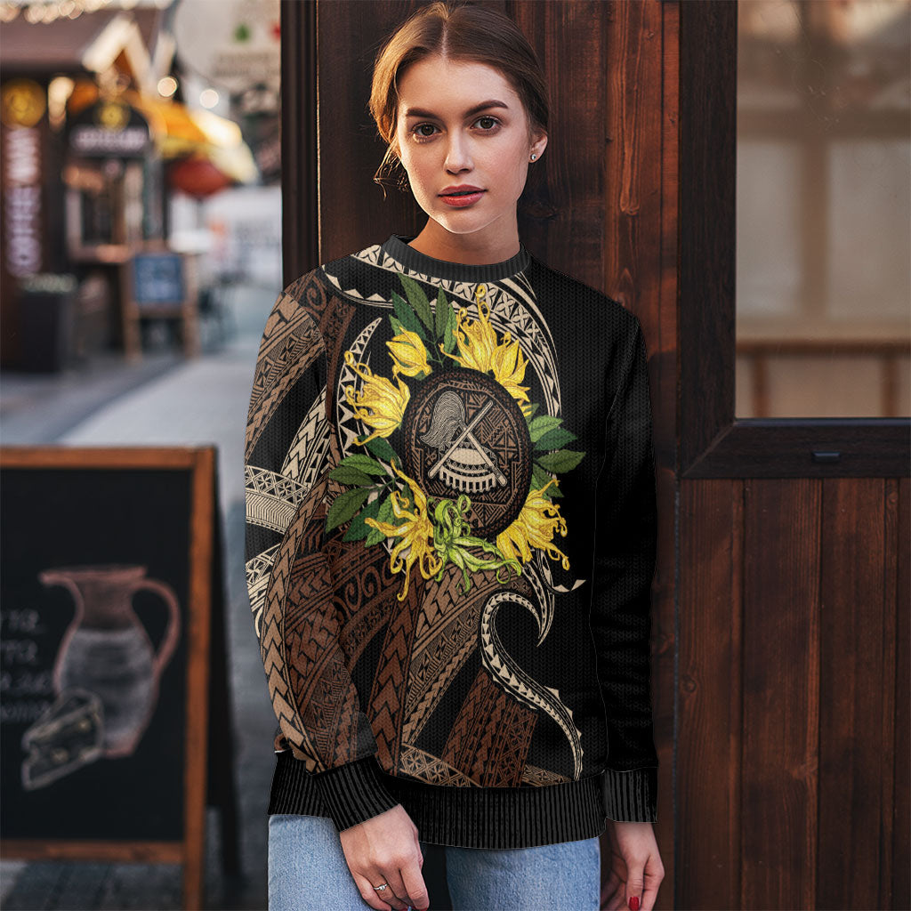 Samoa Moso'oi Flowers Tatau Ugly Christmas Sweater Festive Tapa Brown LT7 - Polynesian Pride