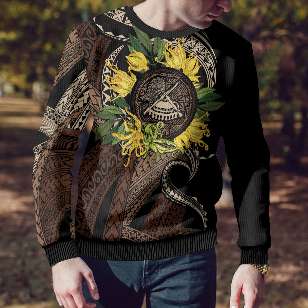 Samoa Moso'oi Flowers Tatau Ugly Christmas Sweater Festive Tapa Brown LT7 - Polynesian Pride