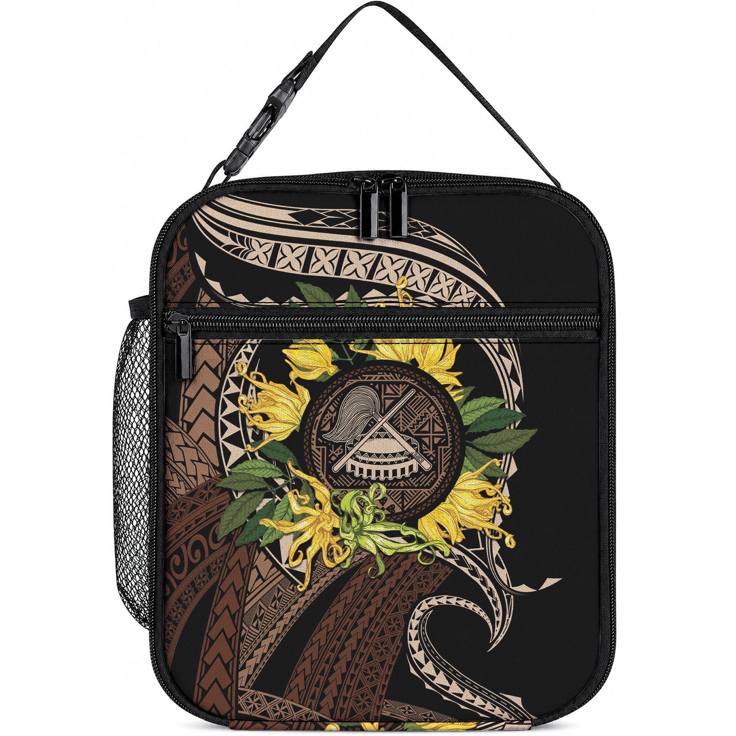 Samoa Moso'oi Flowers Tatau Lunch Bag Festive Tapa Brown LT7 10.2 × 8.3 × 4.3 inch Brown - Polynesian Pride