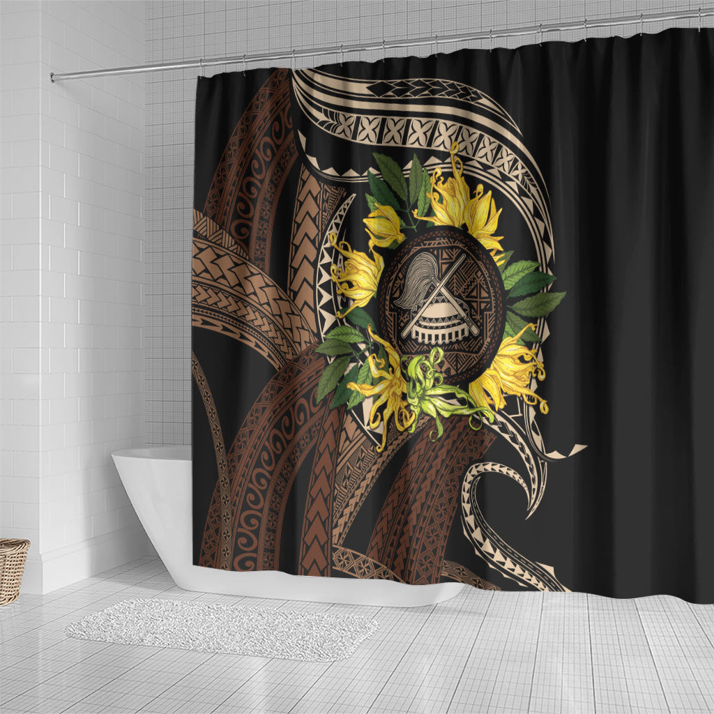 Samoa Moso'oi Flowers Tatau Shower Curtain Festive Tapa Brown LT7 - Polynesian Pride