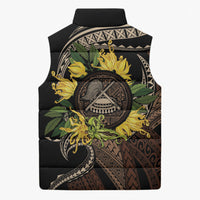 Samoa Moso'oi Flowers Tatau Sleeveless Puffer Jacket Festive Tapa Brown LT7 - Polynesian Pride