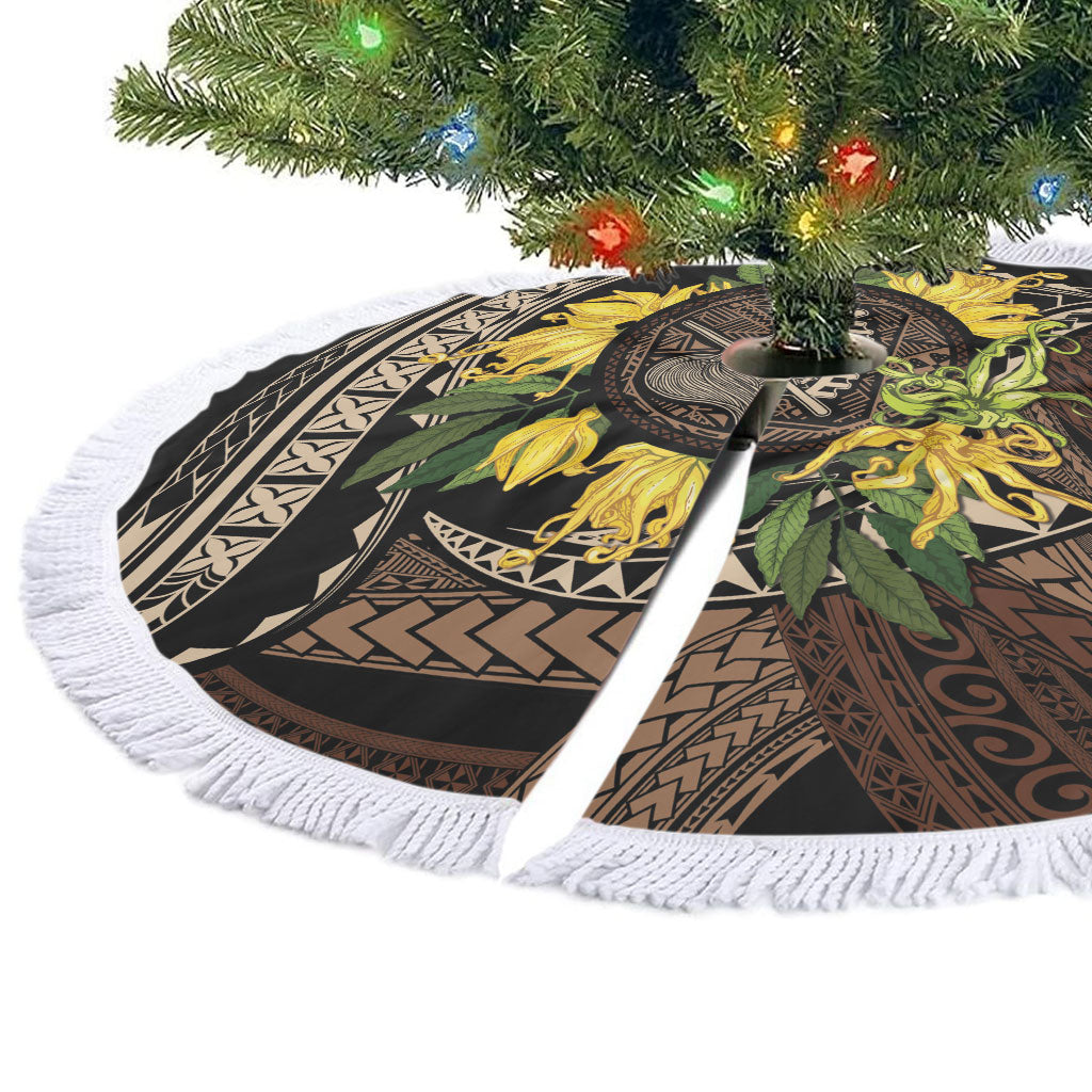 Samoa Moso'oi Flowers Tatau Tree Skirt Festive Tapa Brown LT7 - Polynesian Pride