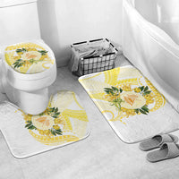Samoa Moso'oi Flowers Tatau Bathroom Set Festive Golden White LT7 Mat Set Only (3 pcs) One Size Gold - Polynesian Pride