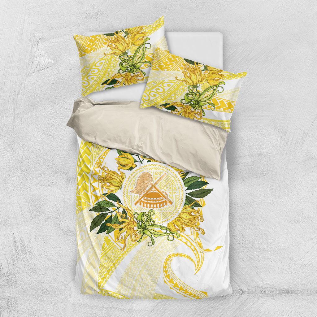 Samoa Moso'oi Flowers Tatau Bedding Set Festive Golden White LT7 US Twin 172cm x 218cm Gold - Polynesian Pride