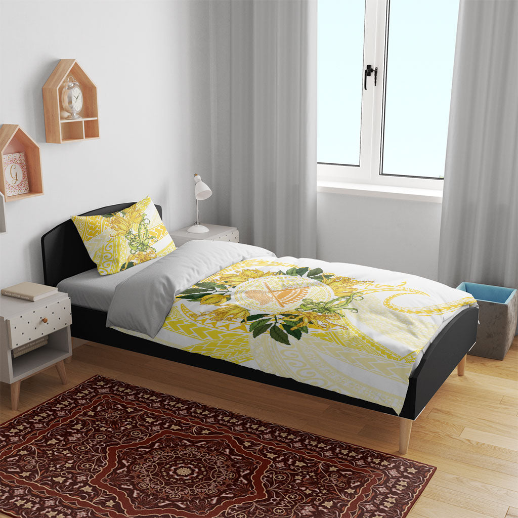 Samoa Moso'oi Flowers Tatau Bedding Set Festive Golden White LT7 - Polynesian Pride