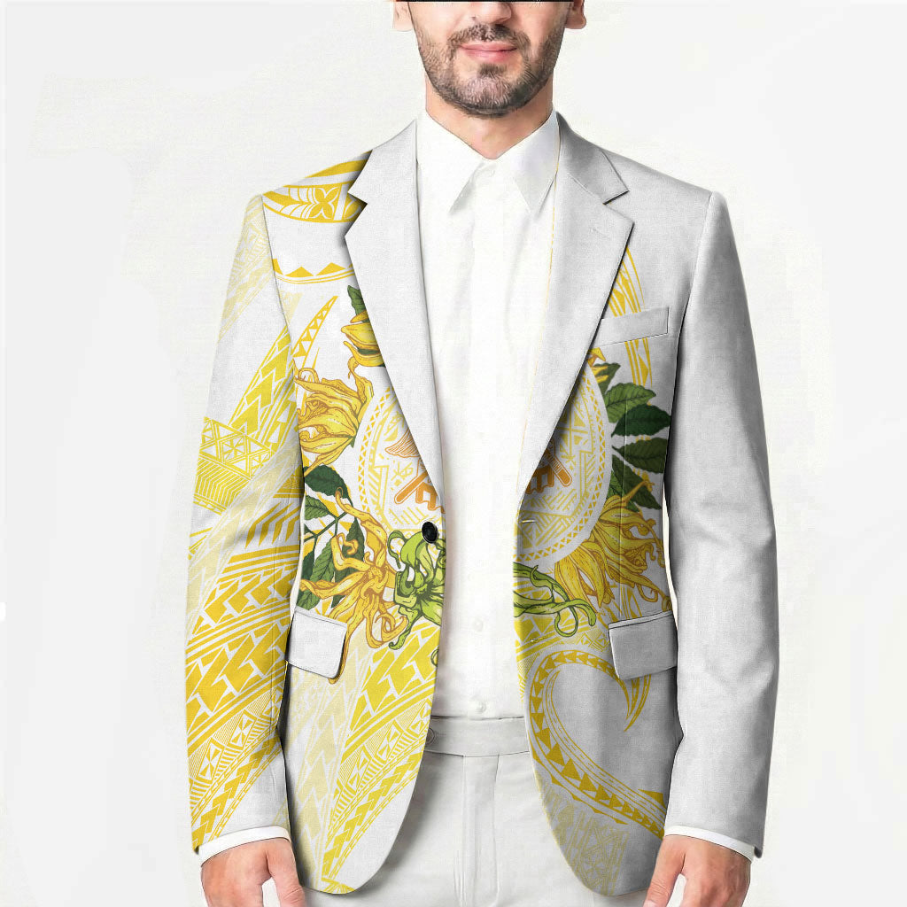 Samoa Moso'oi Flowers Tatau Blazer Festive Golden White LT7 - Polynesian Pride