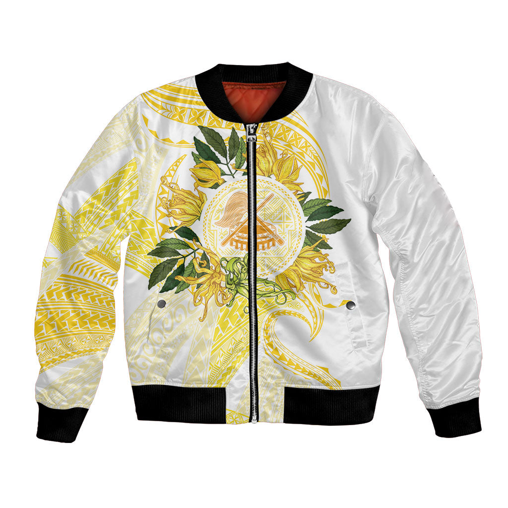 Samoa Moso'oi Flowers Tatau Bomber Jacket Festive Golden White LT7 Unisex Gold - Polynesian Pride