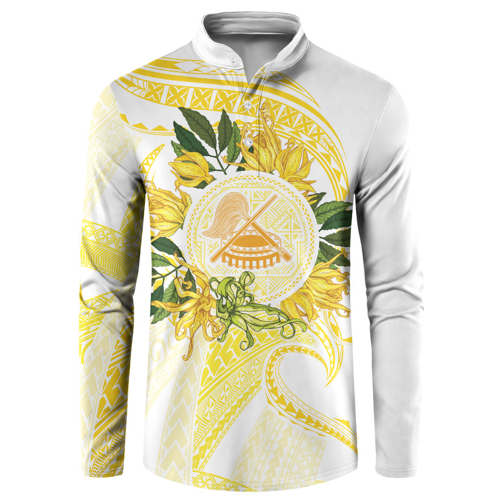 Samoa Moso'oi Flowers Tatau Button Sweatshirt Festive Golden White LT7 Gold - Polynesian Pride