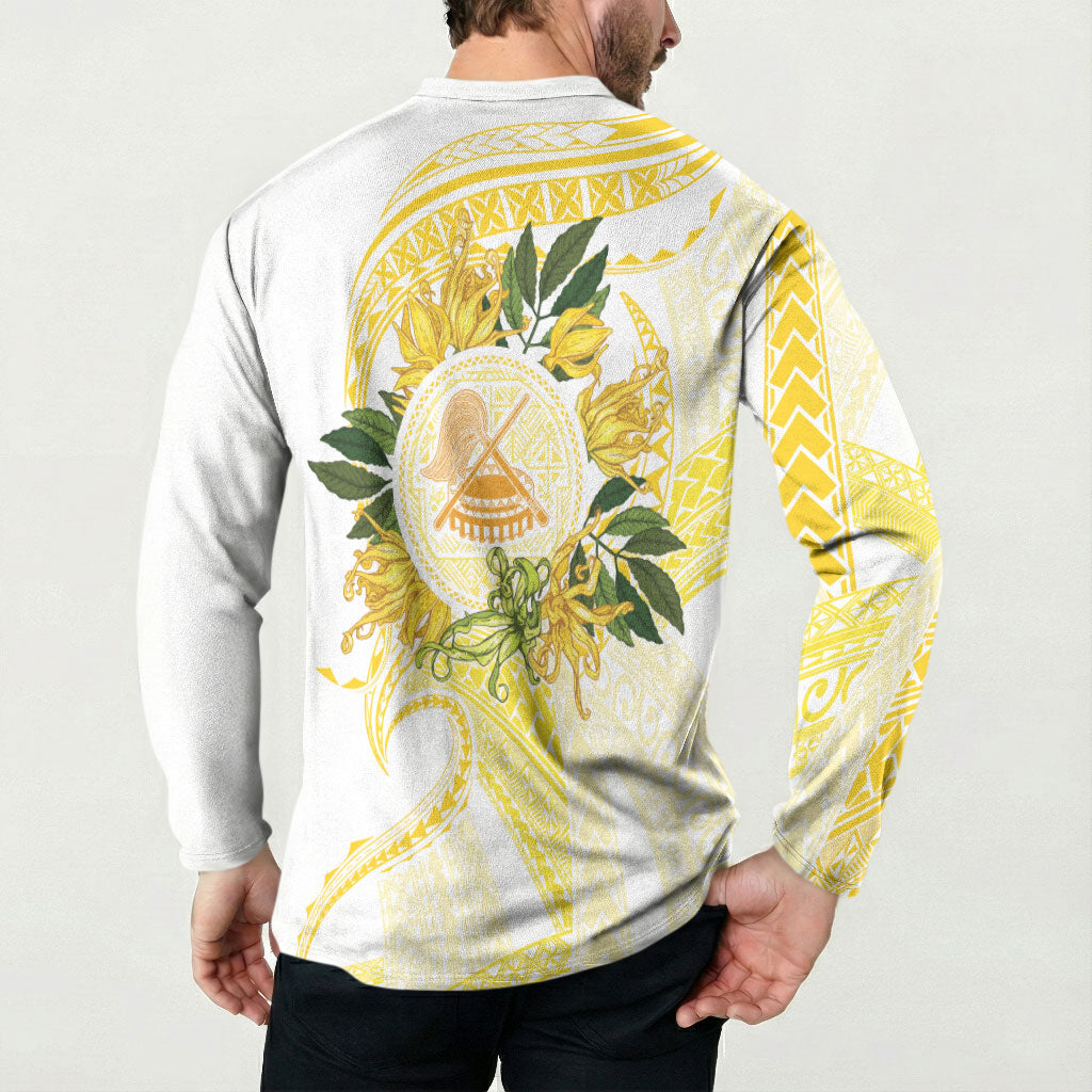 Samoa Moso'oi Flowers Tatau Button Sweatshirt Festive Golden White LT7 - Polynesian Pride