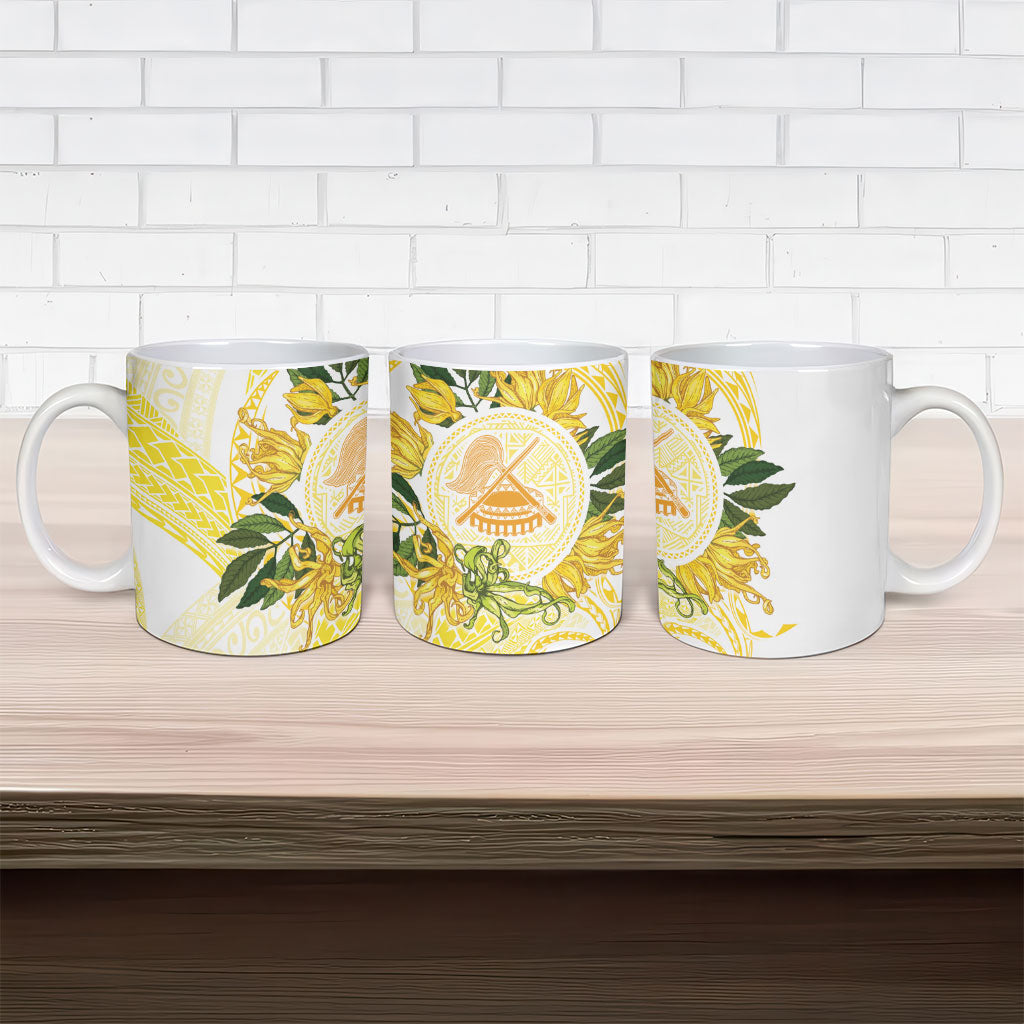 Samoa Moso'oi Flowers Tatau Ceramic Mug Festive Golden White LT7 - Polynesian Pride